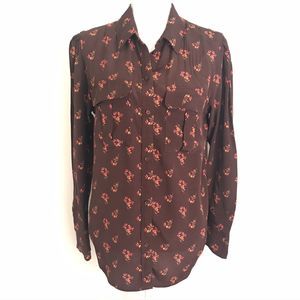 NWOT Something Navy Brown Floral Button Up Blouse